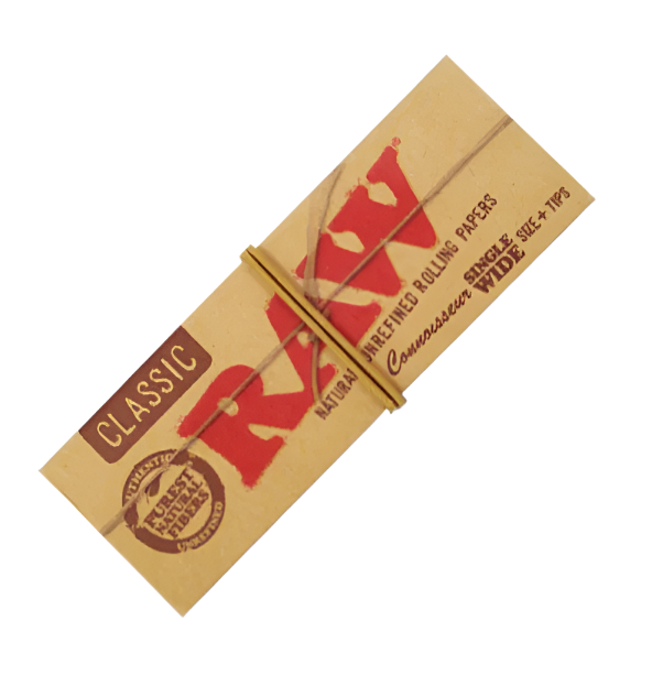 RAW Classic Connoisseur Single Wide Rolling Papers + Tips