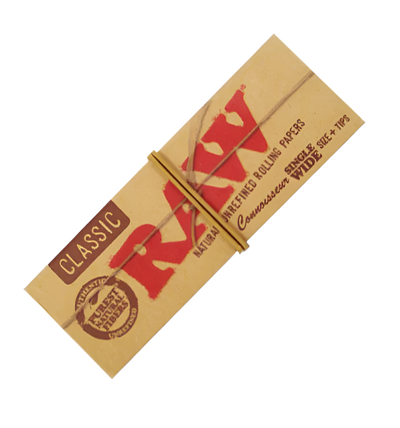 RAW Classic Connoisseur Single Wide Rolling Papers + Tips